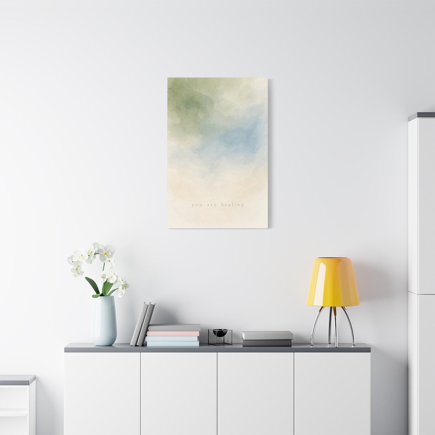 "You Are calming" Abstract Canvas Wall Art - Soft Blue Green Watercolor Quote Print - Minimalist Calm Style - Bedroom Wall Decor, Meditation Space, Living Room Home Decoration - Modern Farmhouse Style