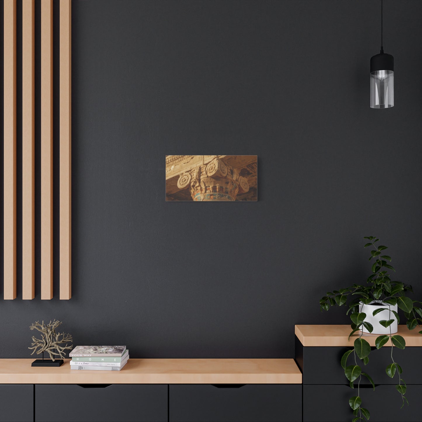 Ancient Egyptian Temple Column Canvas Wall Art - Architectural Art Print, Sandstone Carved Capital, Warm Desert Tones, Traditional Style - Living Room Wall Decor - Bedroom Home Decoration
