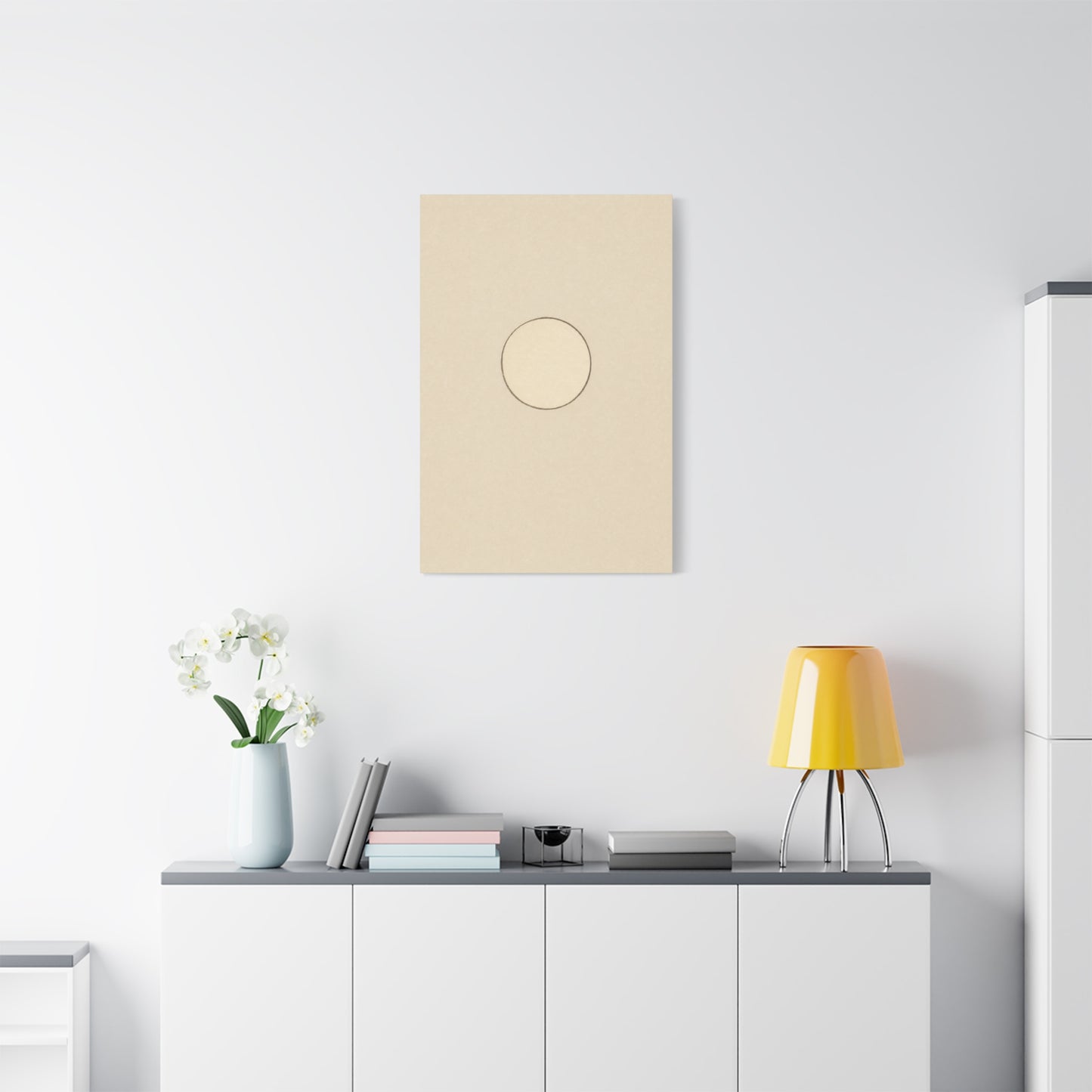 Minimalist Circle Canvas Wall Art - Neutral Geometric Line Print, Contemporary Beige Abstract Decor - Modern Bedroom Home Decoration, Living Room Wall Decor, Office Accent - Bedroom Home Decoration