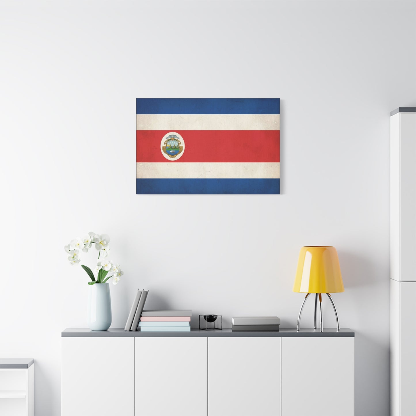 Costa Rica Flag Canvas Wall Art - Vintage National Banner With Coat Of Arms - Patriotic Red White Blue Print - Cultural Heritage Decor For Living Room, Office, Dorm Wall Display - Ready to Hang