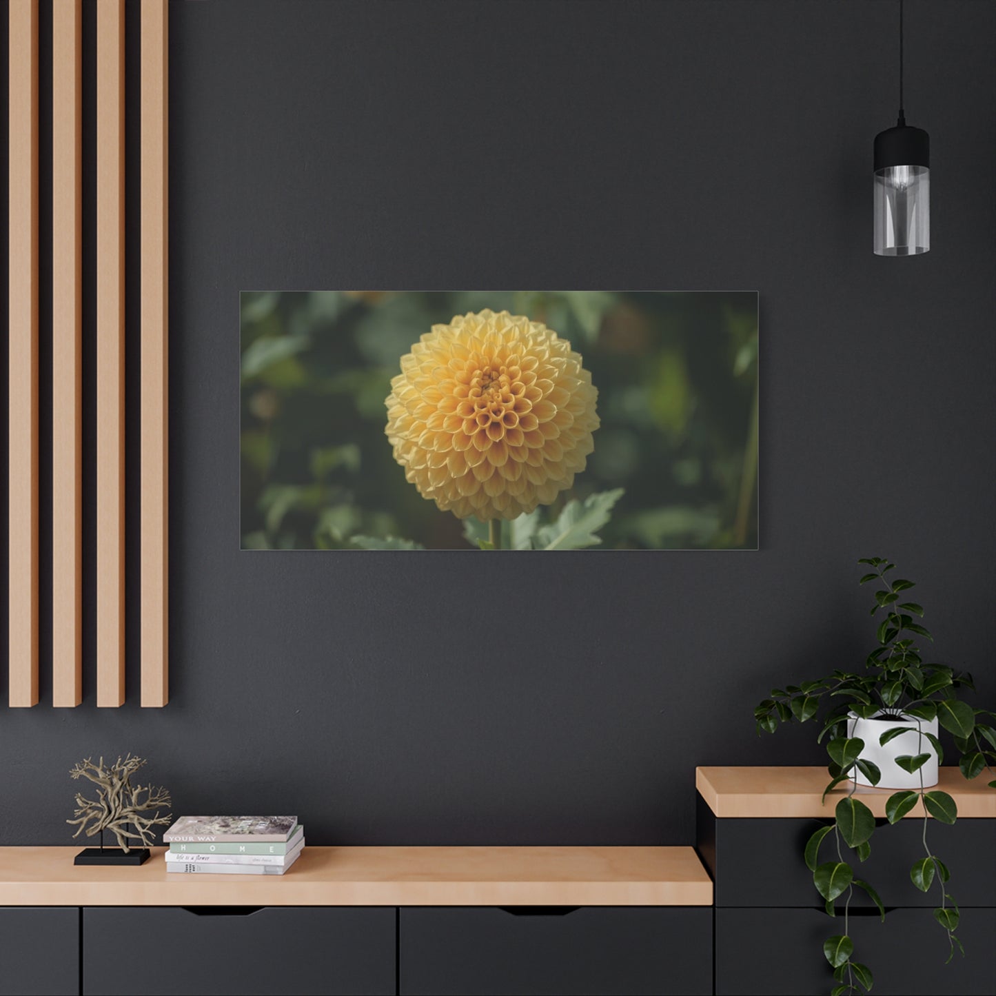 Yellow Dahlia Canvas Wall Art - Botanical Flower Close Up, Soft Focus Garden Art Print - Matte Canvas Print, Contemporary Style - Bedroom Wall Decor, Living Room Accent - Bedroom Home Decoration