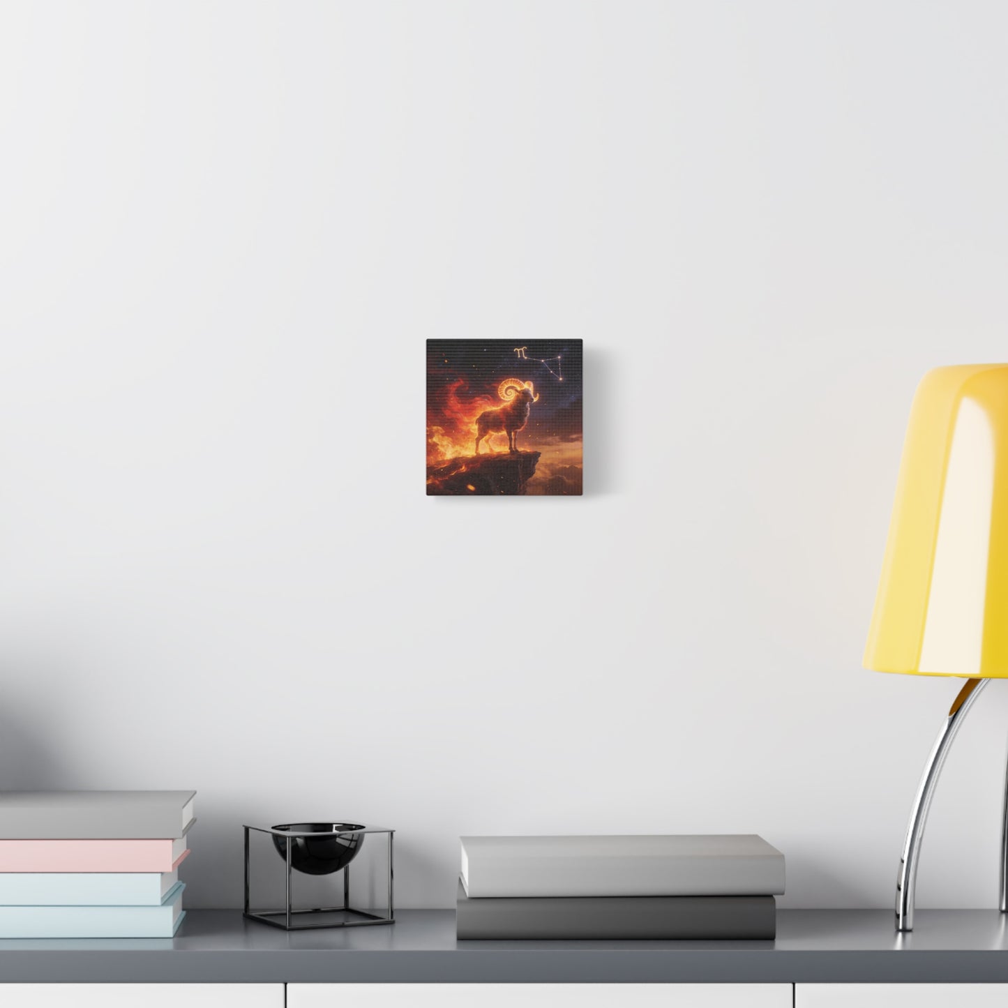 Aries Ram Canvas Wall Art - Fiery Zodiac Constellation Celestial Animal Print - Glowing Horns, Cosmic Night Sky - Contemporary Fantasy Style - Bedroom Home Decoration Office Wall Art - Ready to Hang