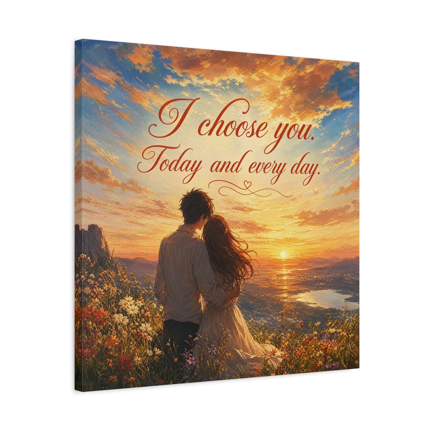 "I Choose You. Today And Every Day." Romantic Couple Canvas Wall Art - Sunset Love Quote Print, Golden Sky Landscape, Bedroom Wall Decor, Living Room Home Decoration - Ready to Hang - Ready to Hang