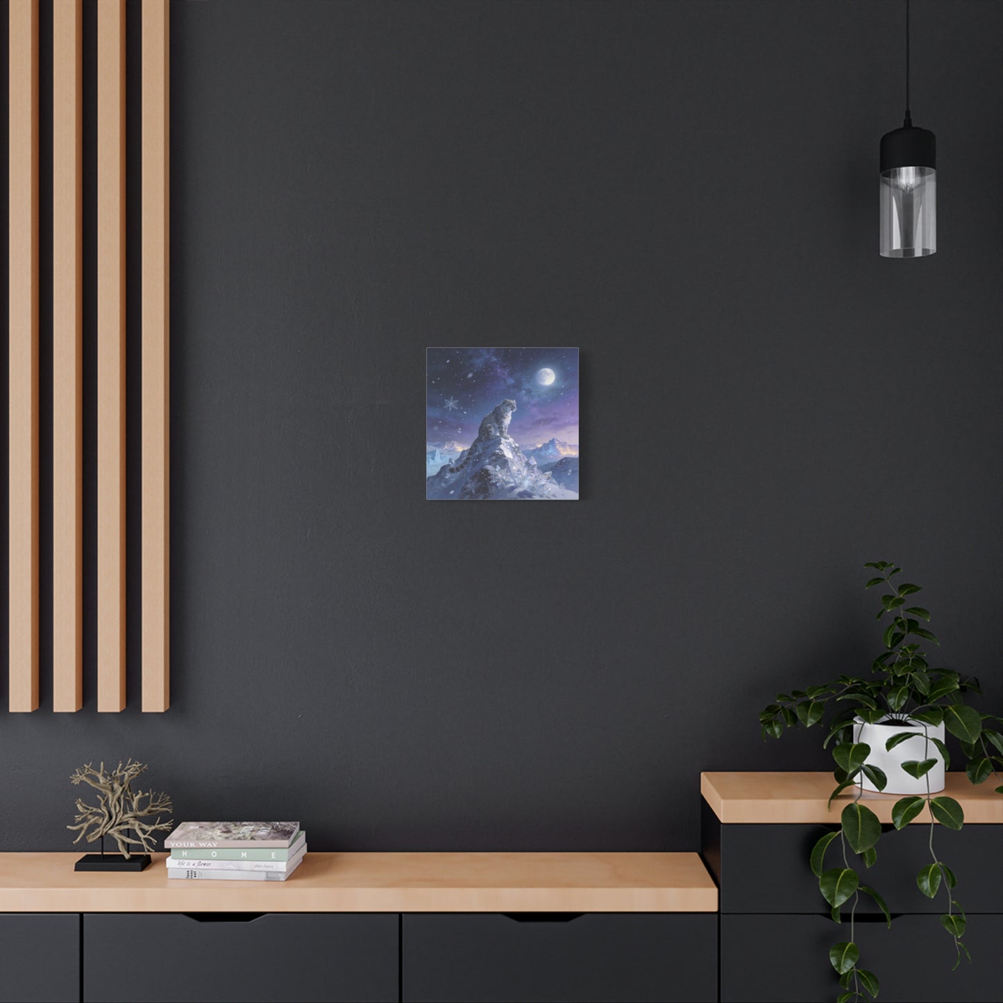 Snow Leopard Canvas Wall Art - Moonlit Arctic Crystal Landscape, Fantasy Wildlife Print - Matte Cotton Canvas - Contemporary Winter Style - Living Room Wall Decor Bedroom Home Decoration