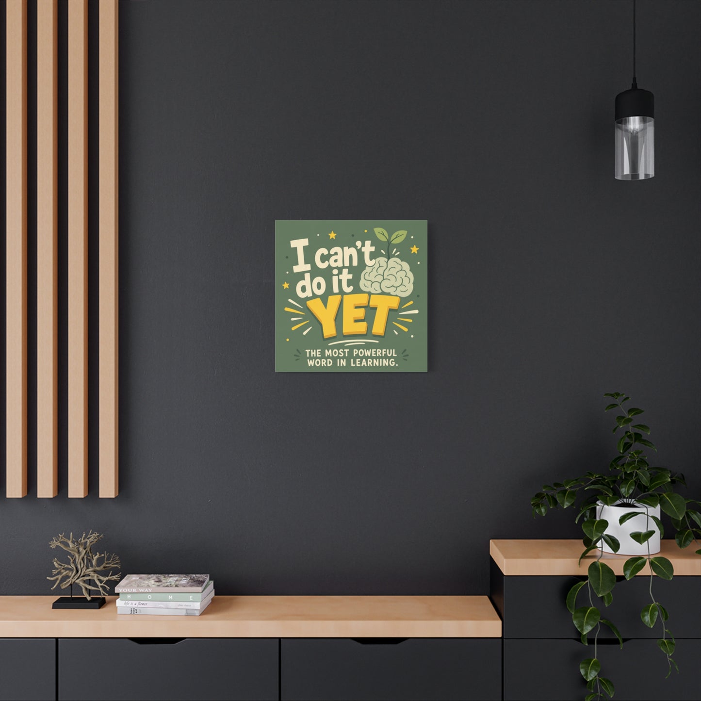 "I Can't Do It Yet" Motivational Canvas Wall Art - Growth Mindset Quote Print, Classroom Decor, Green Typography Poster, Teacher Office Wall Decor, Kids Study Room Decoration - Bedroom Home Decoration