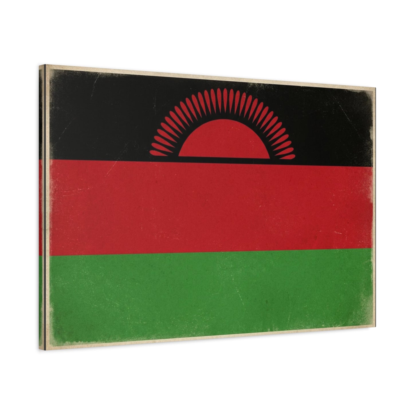 Malawi Flag Canvas Wall Art - Vintage Rising Sun National Flag Print, Pan African Red Black Green Design - Matte Canvas Decor - Living Room Wall Decor, Office Art Accent - Bedroom Home Decoration