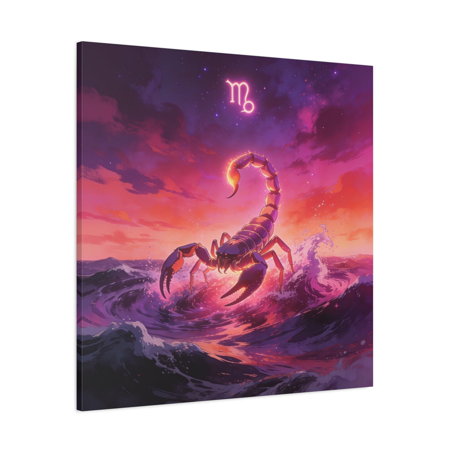 Scorpio Zodiac Canvas Wall Art - Glowing Scorpion Ocean Illustration, Celestial Astrology Print - Matte Cotton Canvas - Modern Fantasy Style - Bedroom Wall Decor, Home Office Accent - Ready to Hang