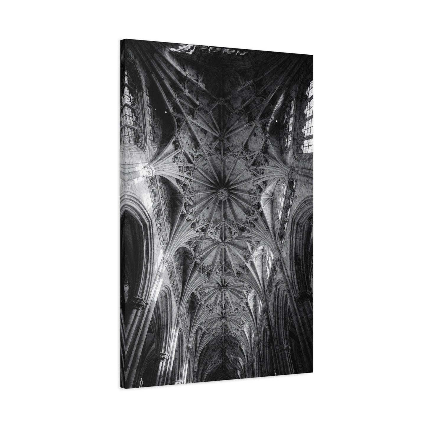 Gothic Cathedral Ceiling Canvas Wall Art - Black And White Architectural Art Print - Vaulted Ribbed Arches, Dramatic Sacred Interior - Modern Living Room Wall Decor - Bedroom Home Decoration