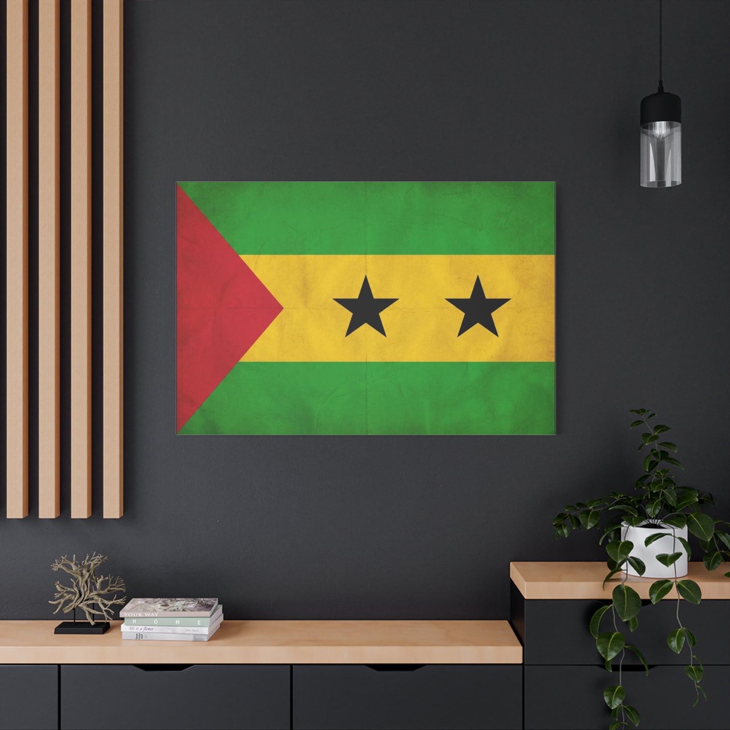 Sao Tome And Principe Flag Canvas Wall Art - National Pride Decor, Vintage Country Banner Print - Green Yellow Red Two Star Design - Living Room Wall Decor - Bedroom Home Decoration - Ready to Hang