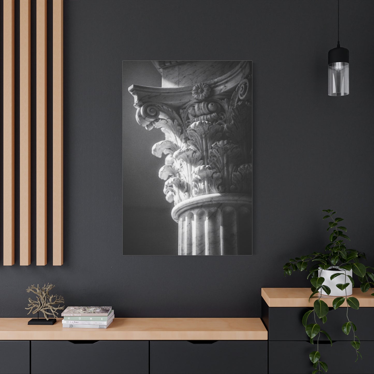 Corinthian Column Canvas Wall Art - Black And White Architectural Art Print, Matte Cotton Decor - Traditional Classical Style - Living Room Wall Decor, Office Art - Bedroom Home Decoration