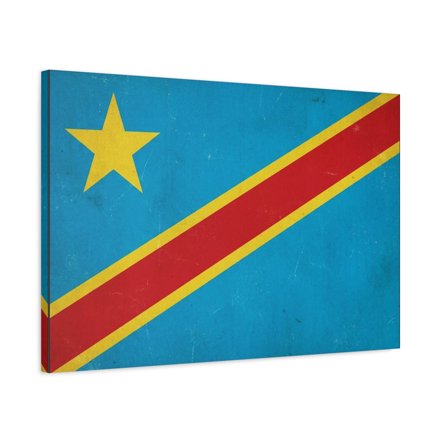 Democratic Republic Of The Congo Flag Canvas Wall Art - Vintage Patriotic Country Print, Distressed Blue Red Yellow Design - Cultural Pride Decor - Living Room Bedroom Office Accent - Office Wall Art