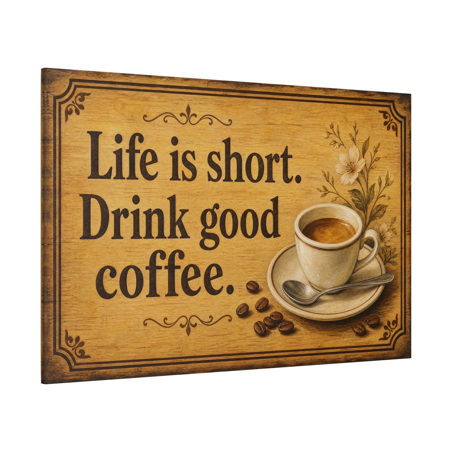 "Life Is Short. Drink Good Coffee." Coffee Canvas Wall Art - Vintage Kitchen Quote Print, Rustic Farmhouse Style, Espresso Cup Wall Decor, Dining Room Home Decoration - Bedroom Home Decoration