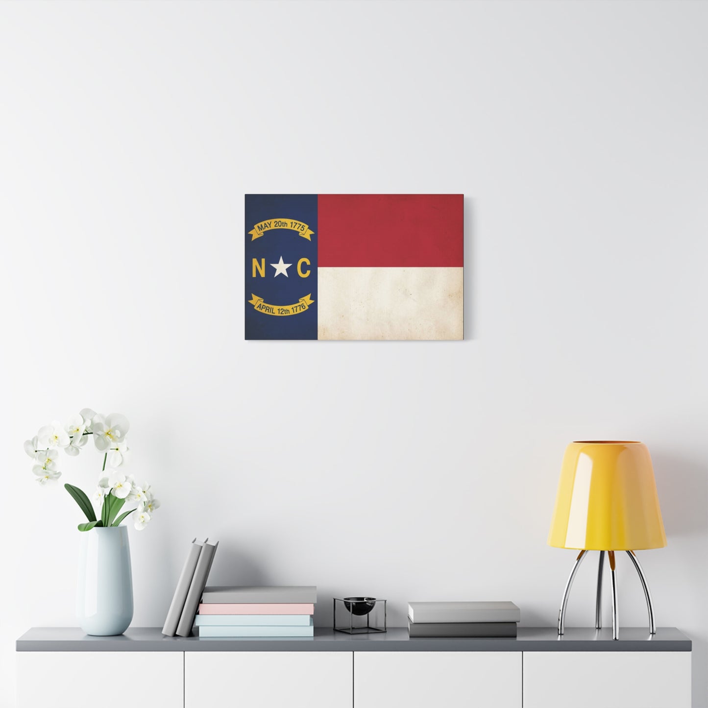 North Carolina State Flag Canvas Wall Art - "May 20th 1775" "April 12th 1776" Vintage Patriotic Print - Rustic Americana Decor - Living Room Home Decoration, Office Wall Accent - Ready to Hang
