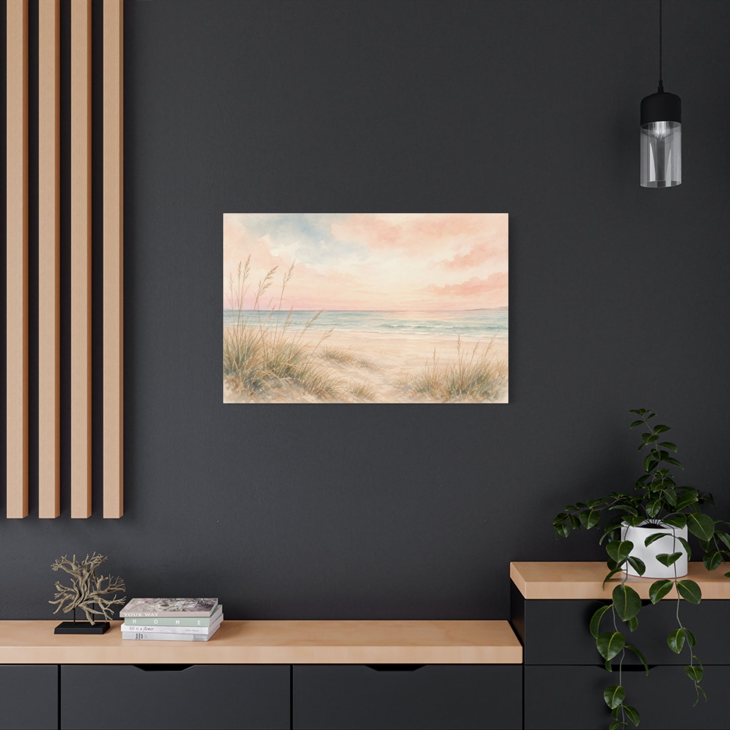 Pastel Beach Dune Canvas Wall Art - Coastal Seascape Sunset Shore Grass Print - Soft Pink Blue Watercolor - Bedroom Wall Decor, Living Room Home Decoration - Bedroom Home Decoration - Ready to Hang