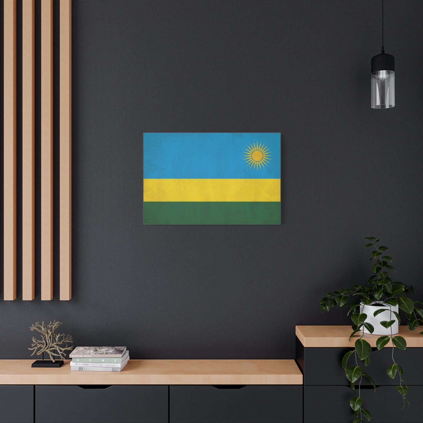 Rwanda Flag Canvas Wall Art - Blue Yellow Green National Banner Print, Sun Emblem Country Pride Decor - Vintage Style Wall Decor - Bedroom Home Decoration - Bedroom Home Decoration - Ready to Hang