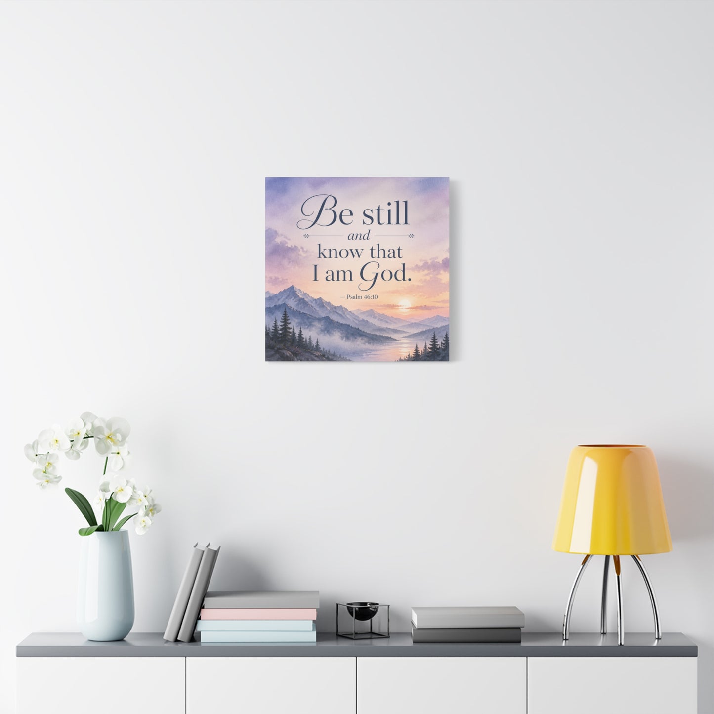 "Be Still And Know That I Am God. - Psalm 46:10" Scripture Canvas Wall Art - Mountain Sunrise Bible Verse Decor - Traditional Christian Home Accent - Bedroom Living Room Decoration - Office Wall Art