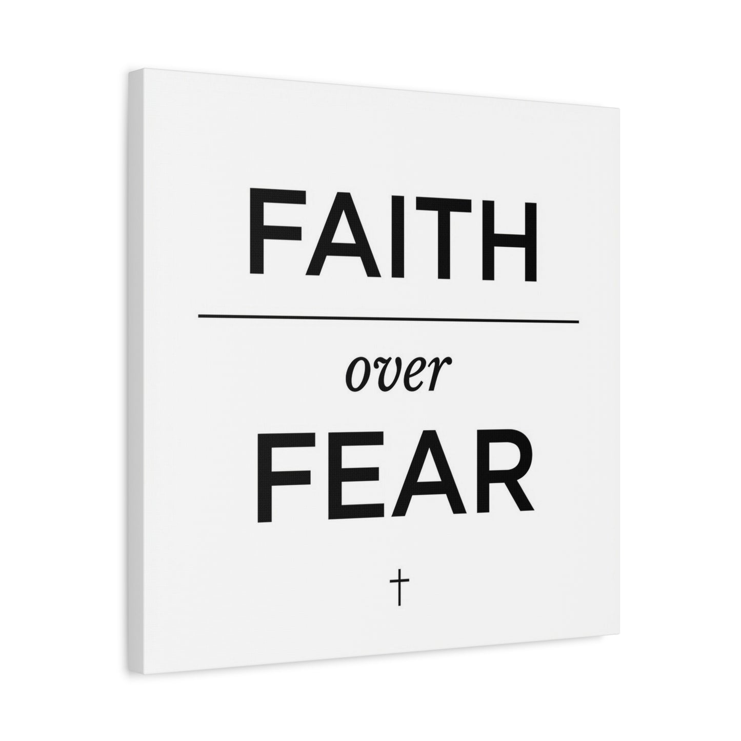 "Faith Over Fear" Christian Canvas Wall Art - Minimalist Bible Verse Cross Print, Black And White Typography Decor - Modern Farmhouse Style - Living Room Bedroom Office Wall Decor