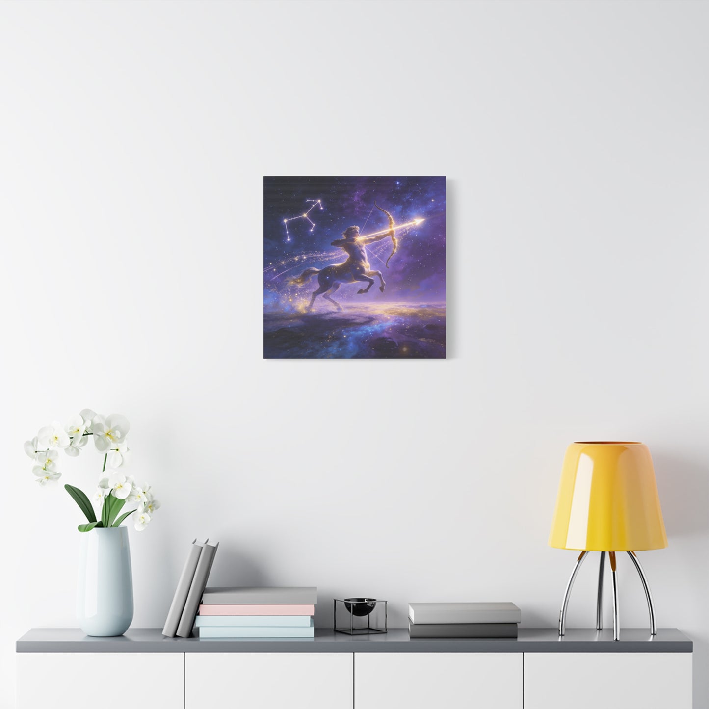 Sagittarius Zodiac Canvas Wall Art - Celestial Centaur Archer Constellation Print, Purple Galaxy Night Sky, Mythic Astrology Decor, Modern Bedroom Accent, Office Decoration - Living Room Wall Decor