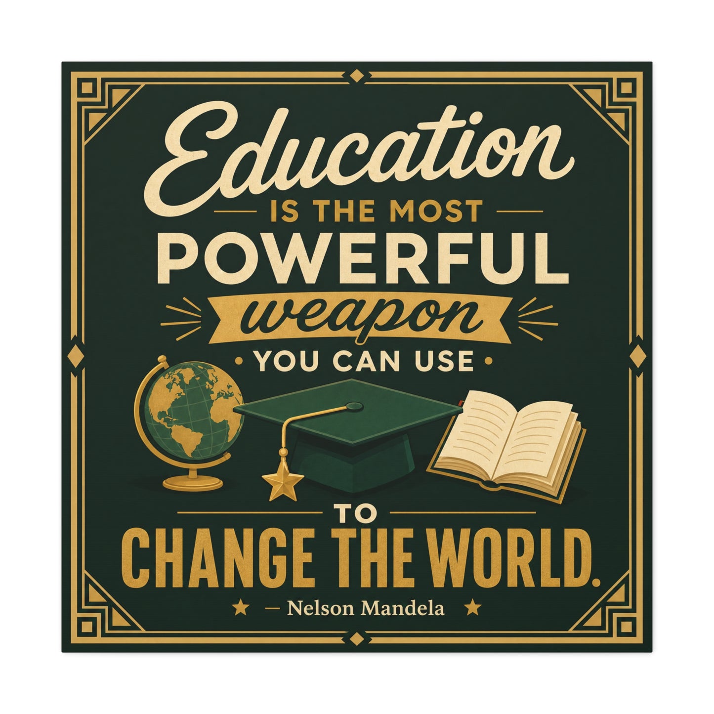"Education Is The Most Powerful Weapon You Can Use To Change The World." Canvas Wall Art - Nelson Mandela Quote, Teacher Classroom Poster, Study Room Decoration - Office Wall Art - Ready to Hang