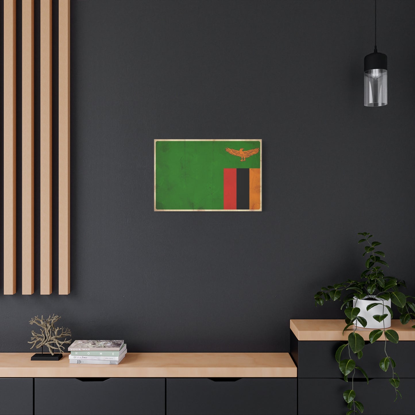 Zambia Flag Canvas Wall Art - Green Field, Orange Eagle, Red Black Gold Stripes - Vintage Patriotic Print - Living Room Wall Decor, Office Art - Bedroom Home Decoration - Bedroom Home Decoration