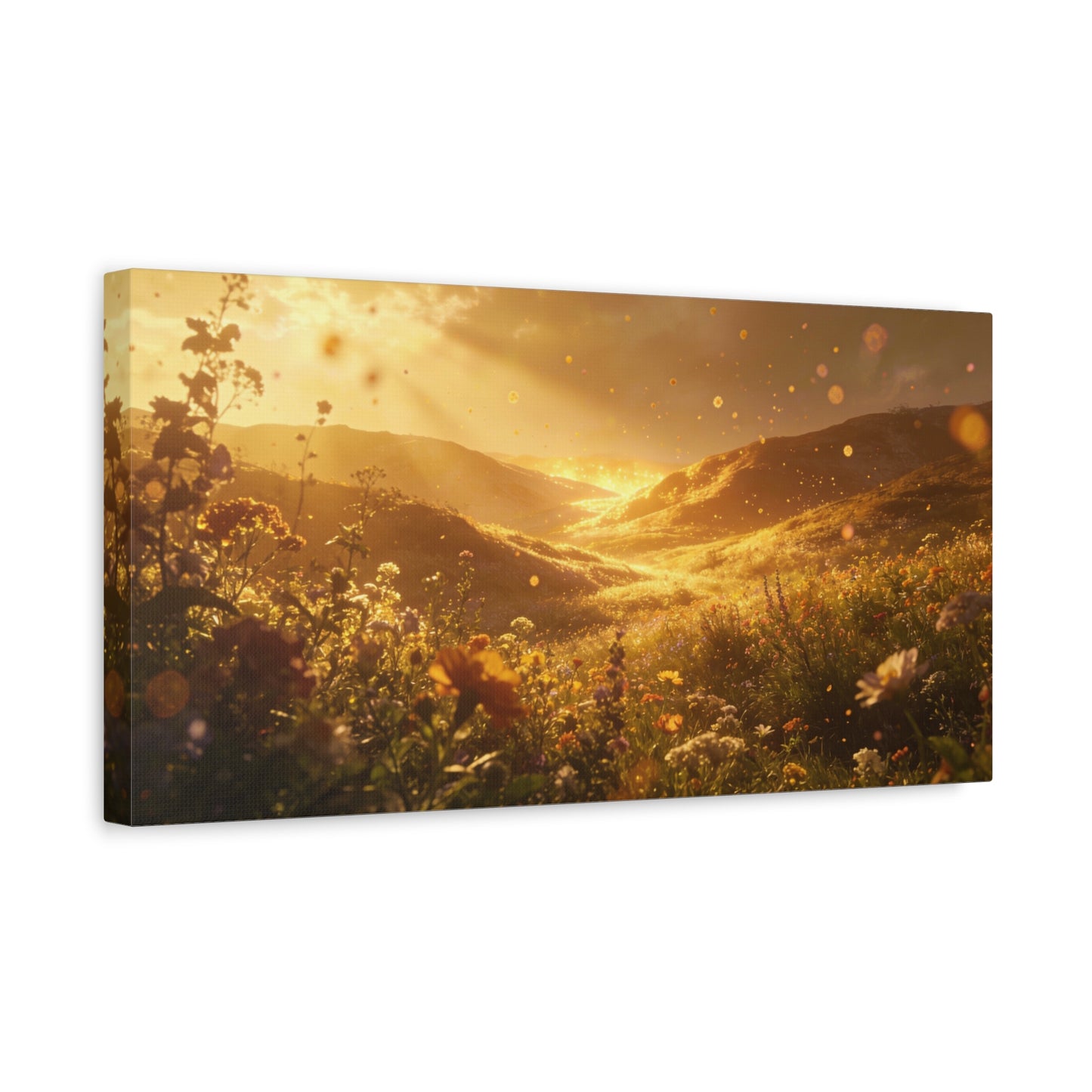 Golden Wildflower Valley Canvas Wall Art - Sunlit Meadow Landscape Print, Warm Rustic Contemporary Decor - Matte Cotton Artwork For Living Room, Bedroom Decoration, Office Accent - Office Wall Art
