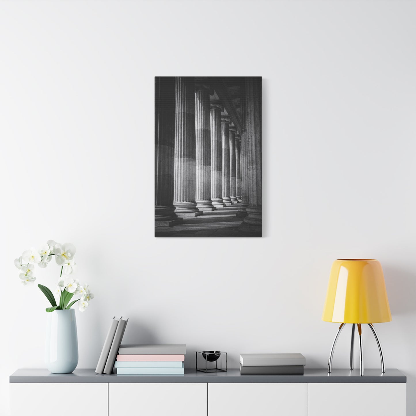 Black And White Classical Columns Canvas Wall Art - Architectural Art Print, Monochrome Stone Colonnade, Contemporary Minimalist Style - Office Wall Decor, Lobby Accent - Reception Area Decor