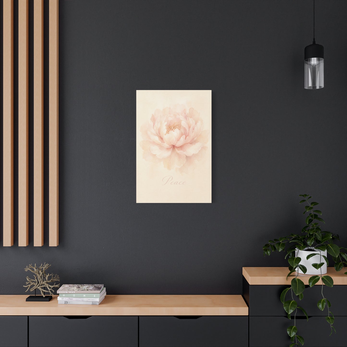 "Peace" Peony Canvas Wall Art - Blush Floral Watercolor Print, Minimalist Bedroom Home Decoration, Soft Botanical Wall Decor, Nursery Accent - Bedroom Home Decoration - Modern Farmhouse Style