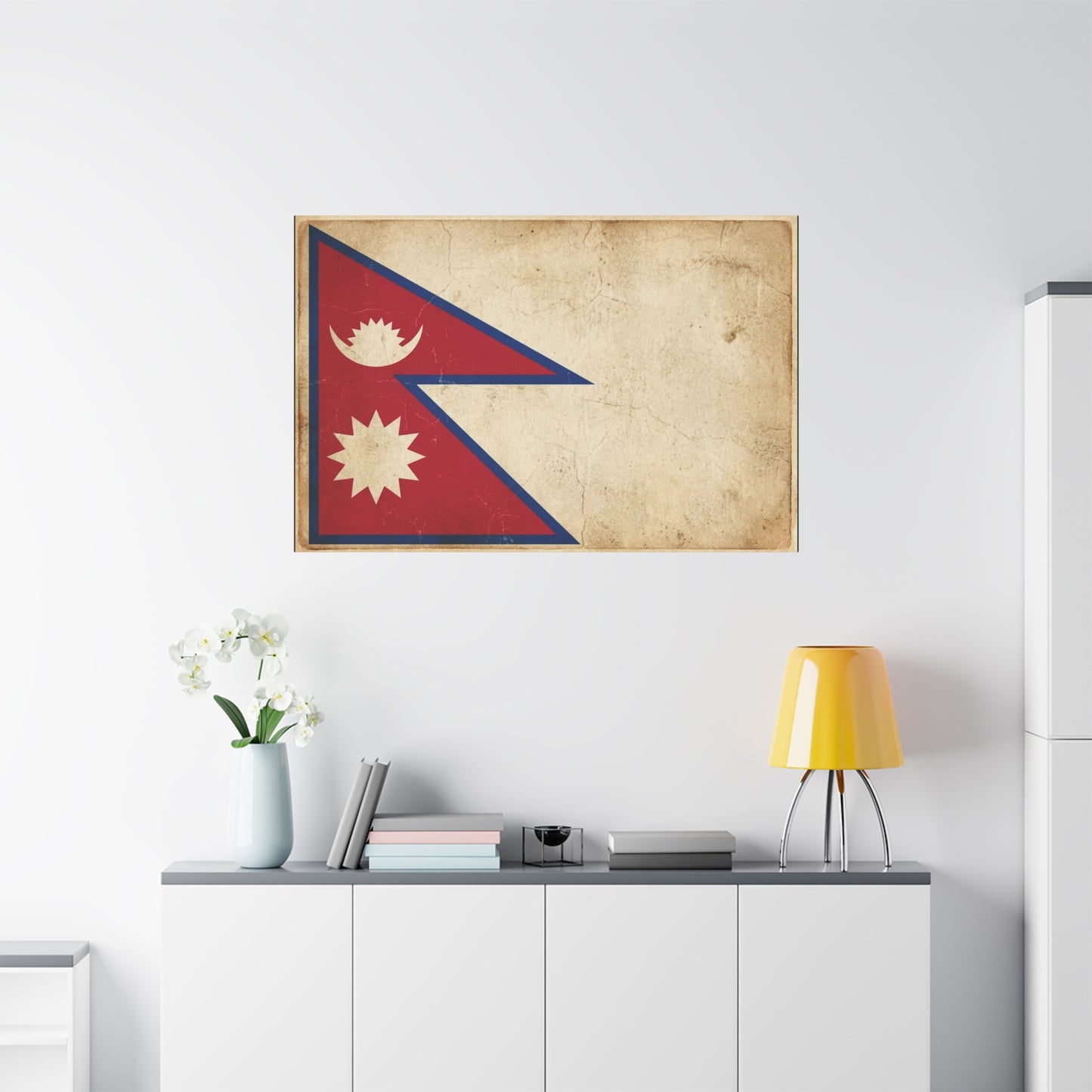 Nepal Flag Canvas Wall Art - Vintage Nepalese Banner Print, Rustic Patriotic Decor - Distressed Parchment Look, Traditional Style - Living Room Wall Decor - Bedroom Home Decoration - Ready to Hang