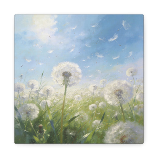 Dandelion Meadow Canvas Wall Art - Blue Sky Botanical Canvas Print, Soft Pastel Nature Wall Decor - Matte Cotton Artwork - Bedroom Home Decoration, Living Room Accent - Bedroom Home Decoration