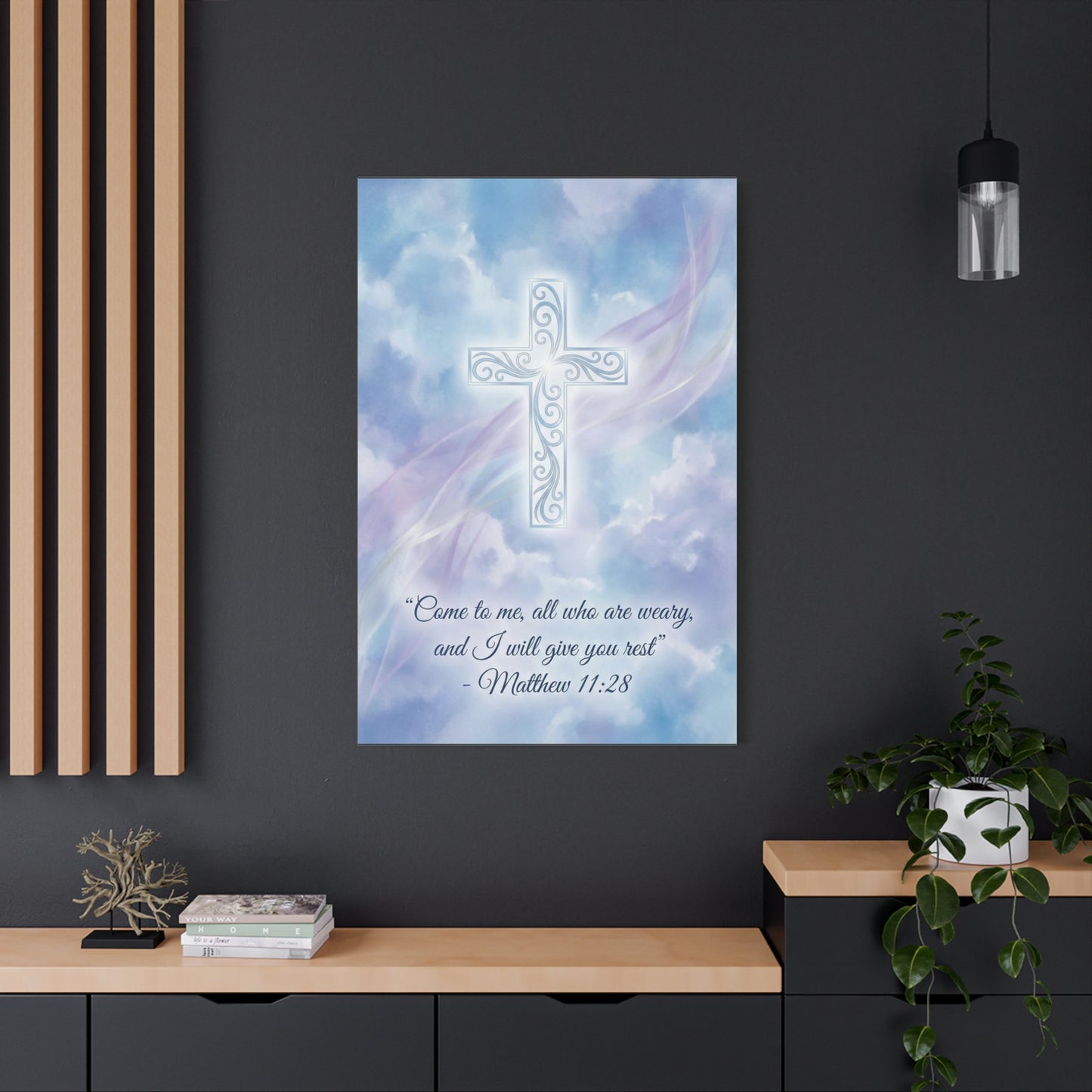 "Come To Me, All Who Are Weary, And I Will Give You Rest" Cross Canvas Wall Art - Matthew 11:28 Scripture Decor, Traditional Christian Wall Hanging, Serene Bedroom Living Room Accent - Ready to Hang