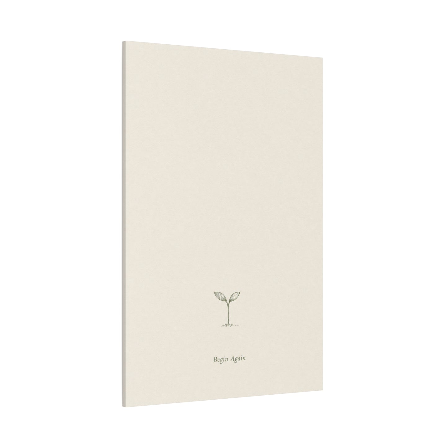 "Begin Again" Minimalist Sprout Canvas Wall Art - Botanical Quote Print, Neutral Beige Cotton Canvas, Modern Calm Bedroom Decor, Living Room Home Decoration, Office Wall Accent - Ready to Hang