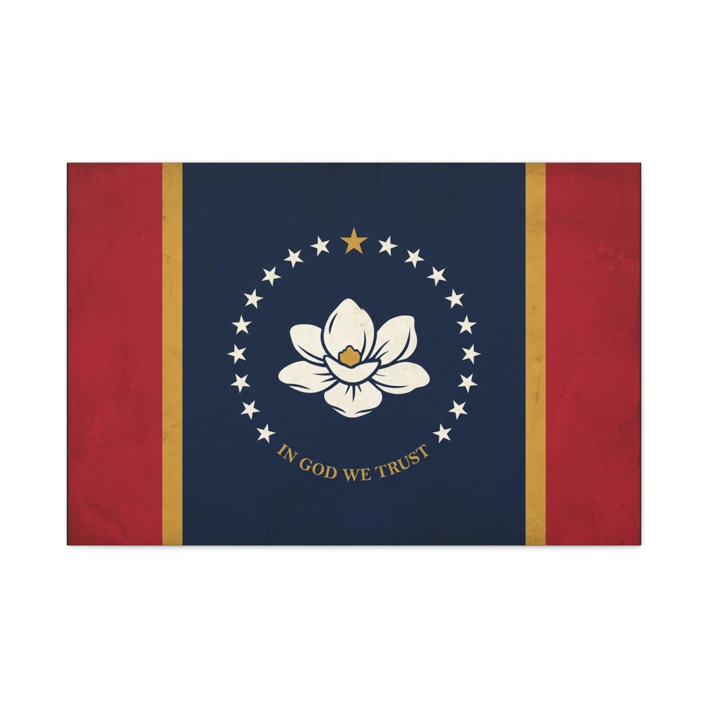 "In God We Trust" Mississippi State Flag Canvas Wall Art - Magnolia Emblem, Vintage Patriotic Decor - Rustic Americana Style - Living Room Wall Decor - Ready to Hang - Bedroom Home Decoration