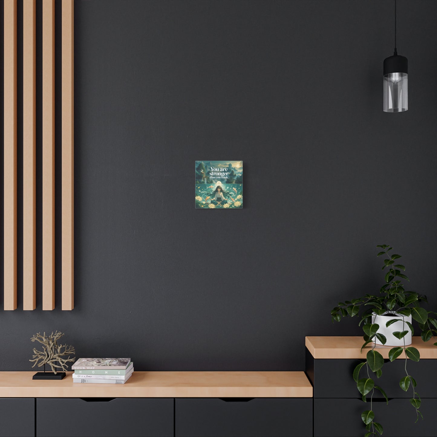 "You Are Stronger Than You Think." Inspirational Canvas Wall Art - Meditating Girl, Koi Fish, Lotus Lake - Zen Fantasy Landscape - Bedroom Wall Decor, Meditation Space, Jellyfish Room Decor