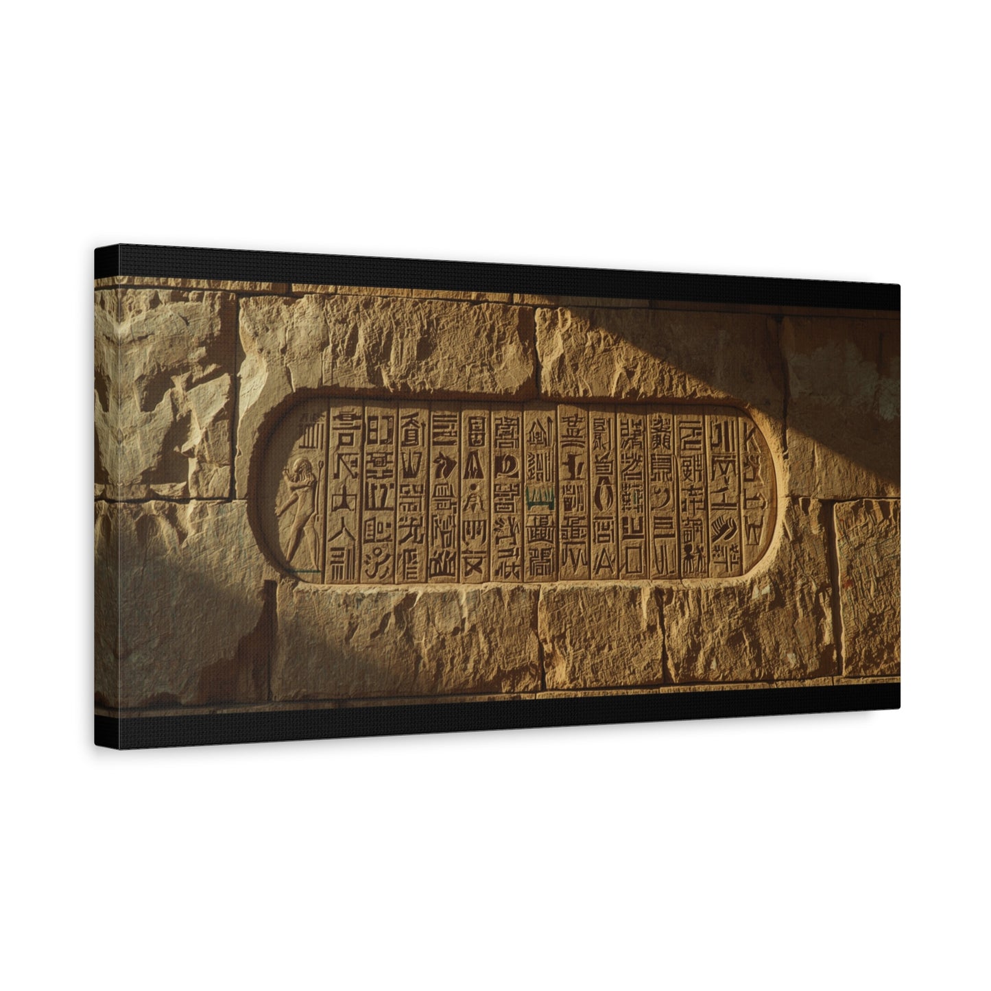 Ancient Egyptian Hieroglyphs Canvas Wall Art - Stone Temple Relief, Historical Art Print - Matte Cotton Decor - Traditional Archaeology Style - Office Wall Art, Study Room Accent