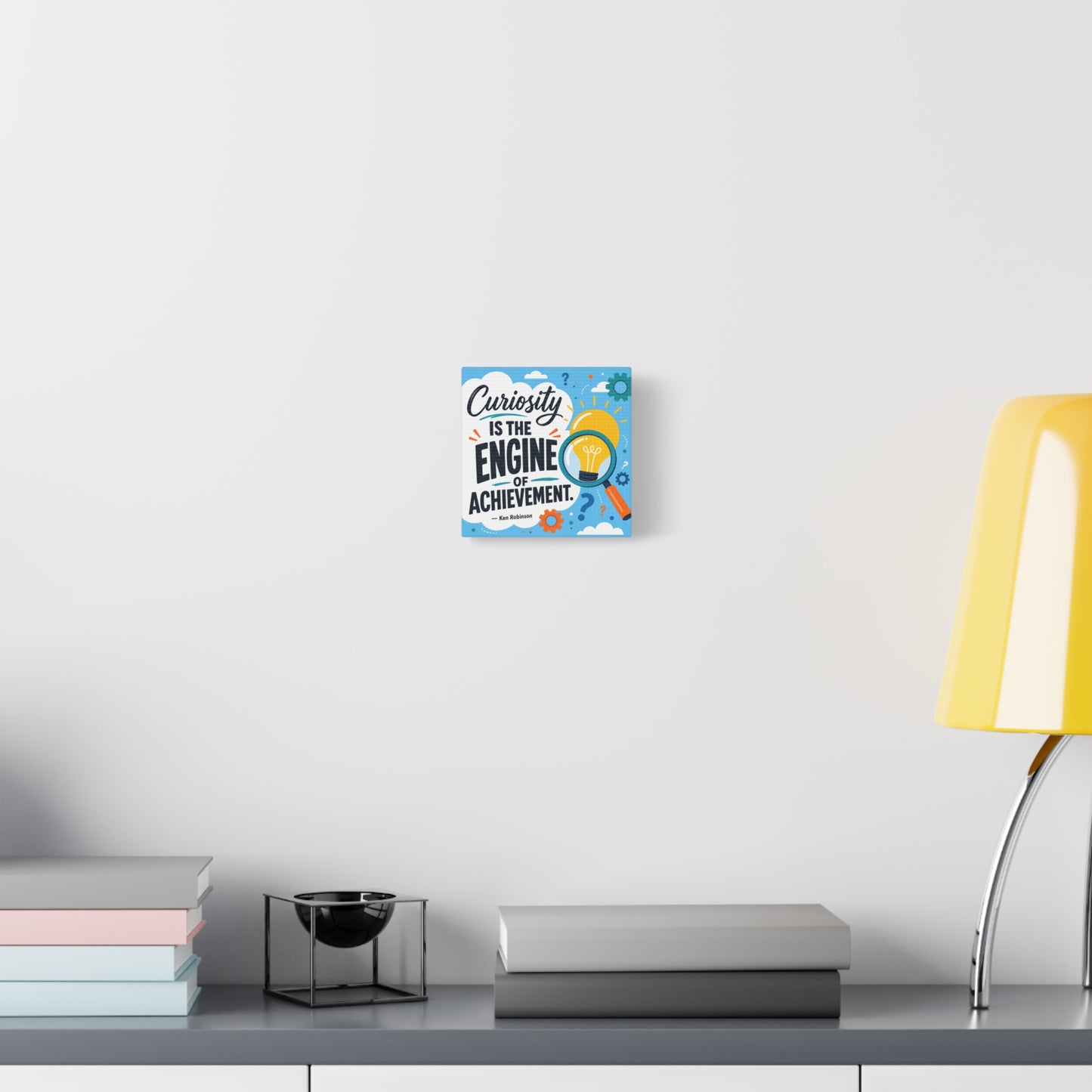 "Curiosity Is The Engine Of Achievement." Quote Canvas Wall Art - Classroom Inspirational Decor, Light Bulb Learning Poster, Teacher Office Wall Hanging, Kids Study Room Decoration - Ready to Hang