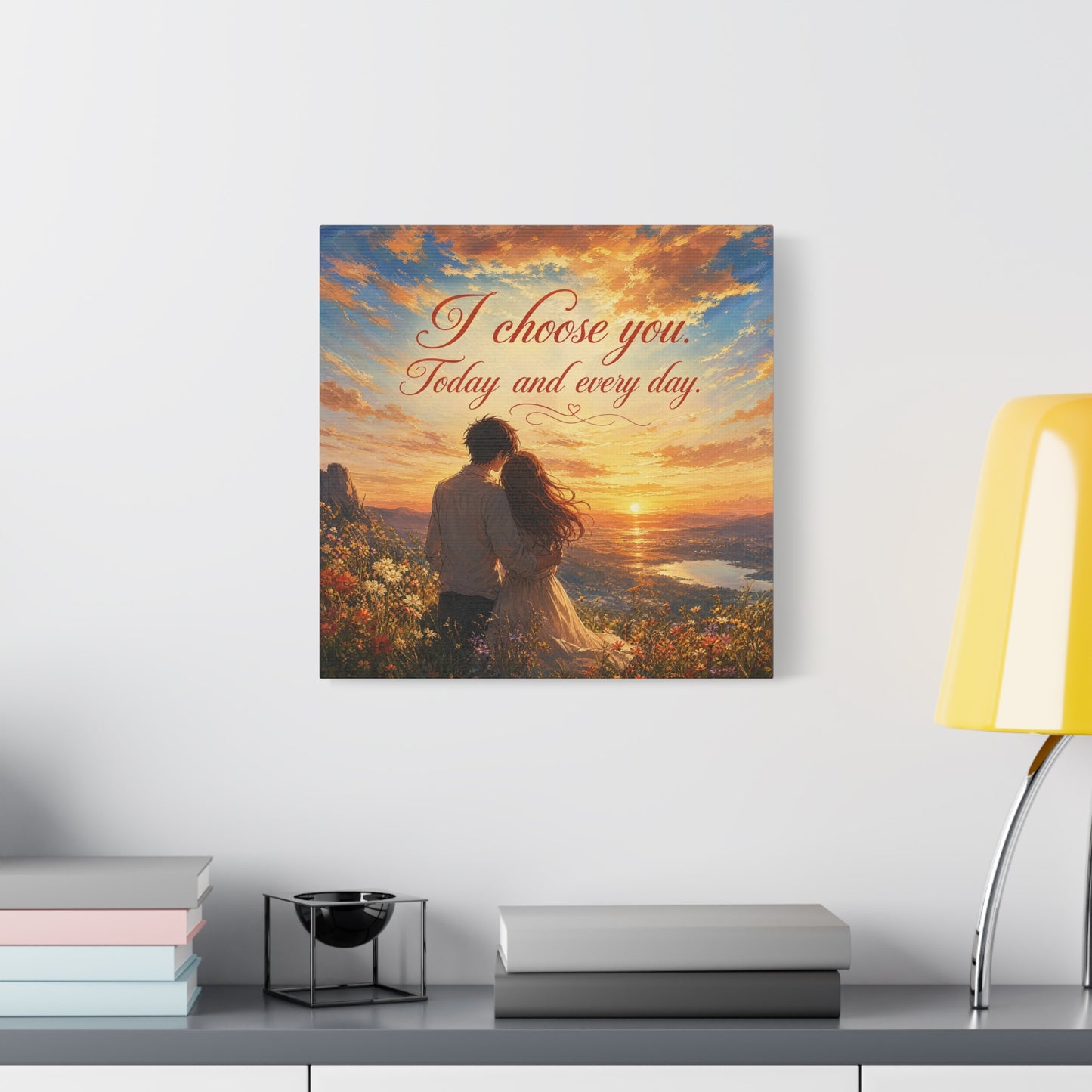 "I Choose You. Today And Every Day." Romantic Couple Canvas Wall Art - Sunset Love Quote Print, Golden Sky Landscape, Bedroom Wall Decor, Living Room Home Decoration - Ready to Hang - Ready to Hang