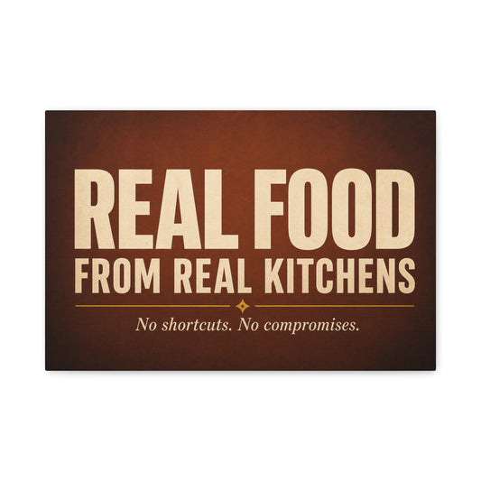 "Real Food From Real Kitchens" Typography Canvas Wall Art - Rustic Kitchen Quote Decor, Vintage Brown Minimalist Sign - Farmhouse Dining Room Decoration - Living Room Wall Decor - Ready to Hang