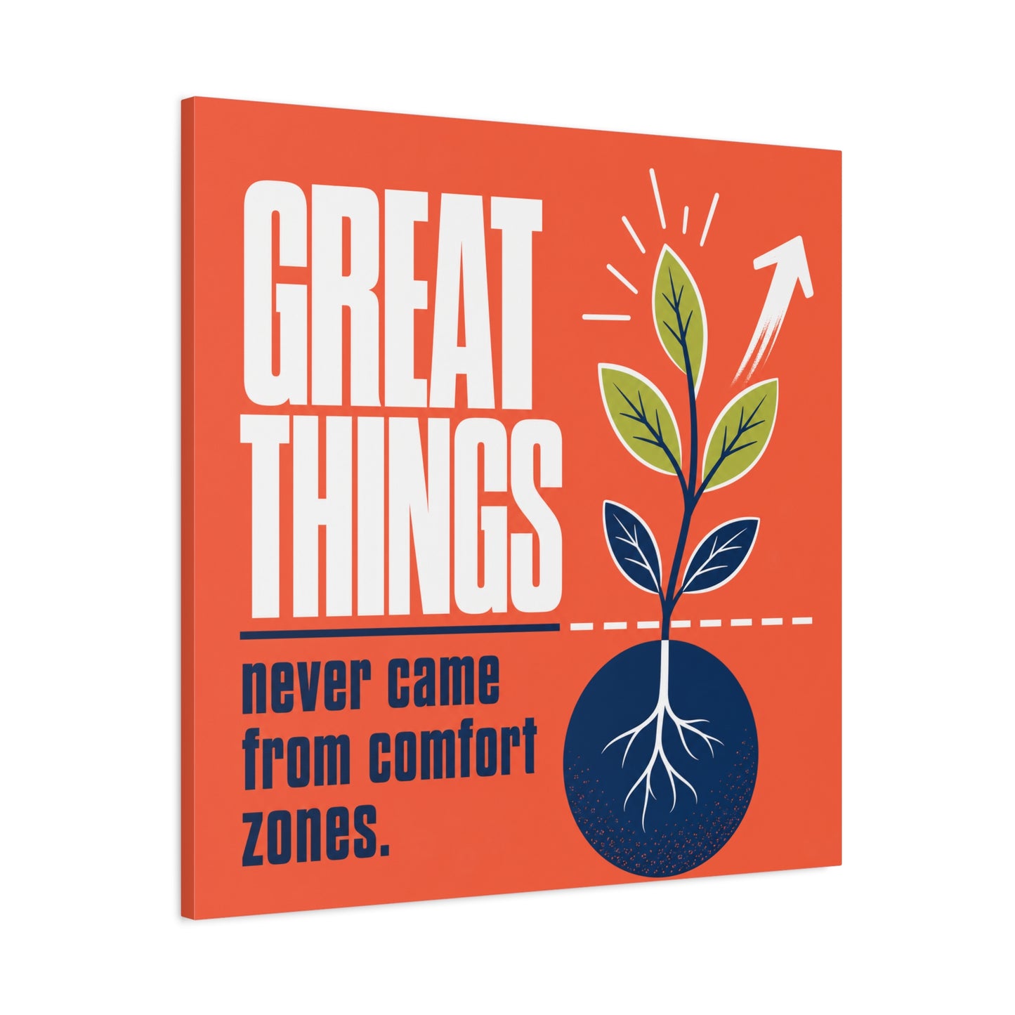 "Great Things Never Came From Comfort Zones" Typography Canvas Wall Art - Motivational Quote Print, Modern Orange Blue Office Decor, Bedroom Home Decoration - Office Wall Art - Bedroom Home Decoration