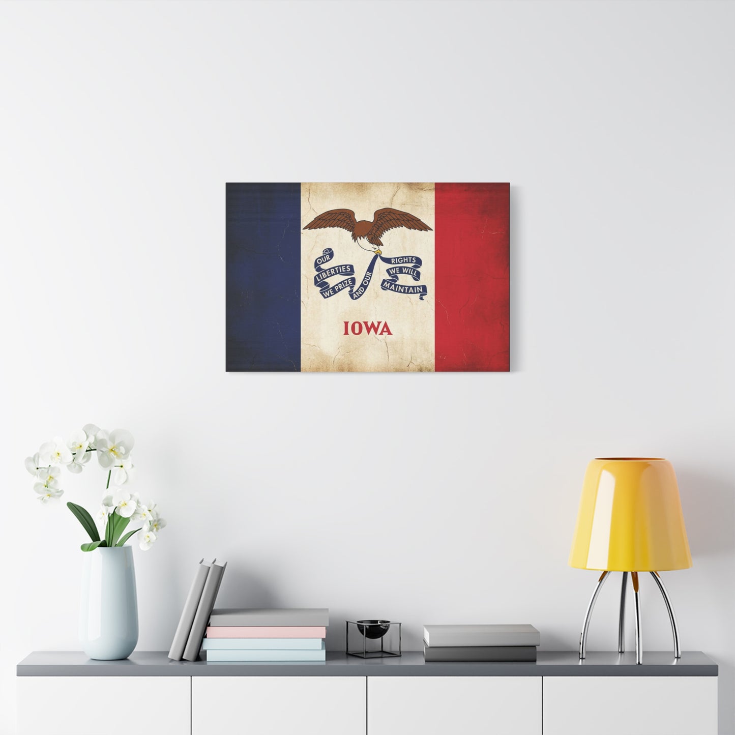 Iowa State Flag Canvas Wall Art - "Our Liberties We Prize And Our Rights We Will Maintain" Eagle Print - Vintage Patriotic Decor - Living Room Wall Decor, Office Art - Bedroom Home Decoration