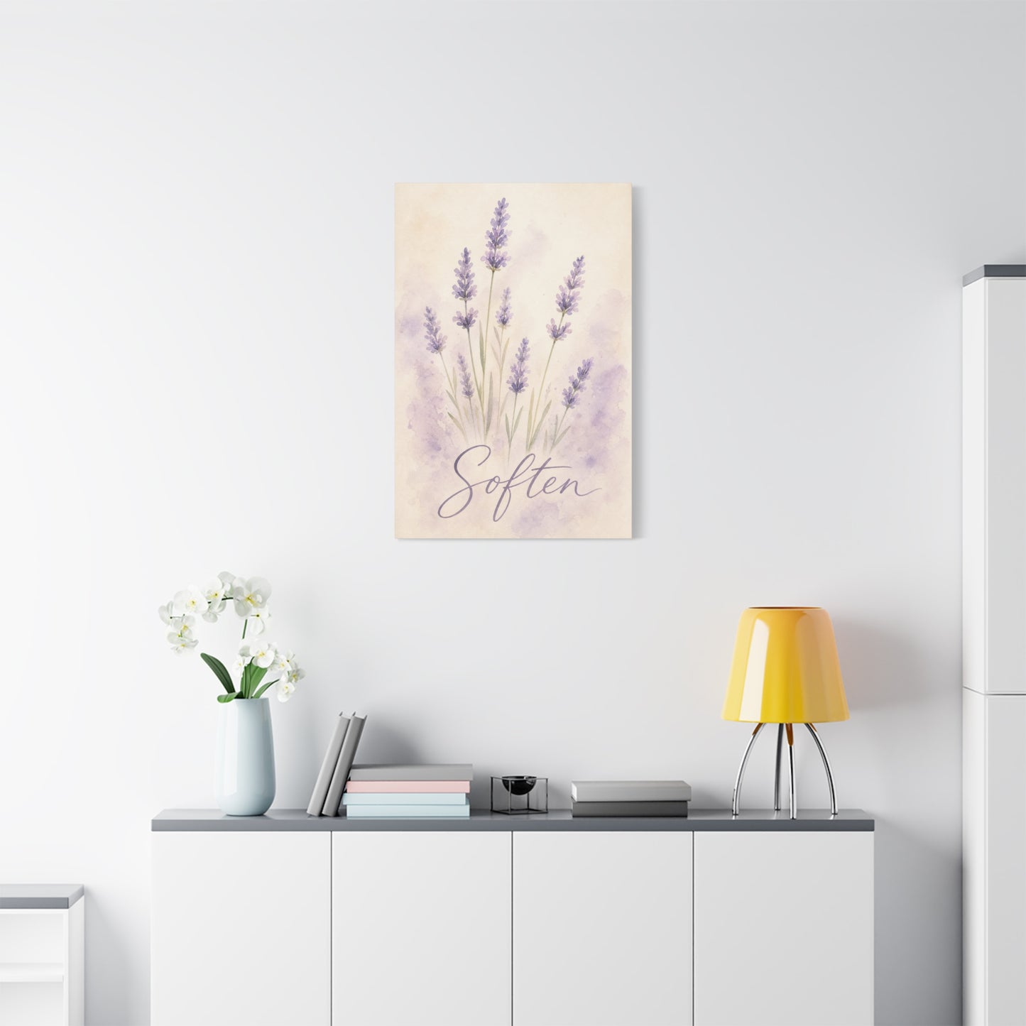 "Soften" Lavender Watercolor Canvas Wall Art - Botanical Floral Purple Wall Decor - Soft Pastel Home Decoration - Bedroom Bathroom Accent - Bedroom Home Decoration - Modern Farmhouse Style