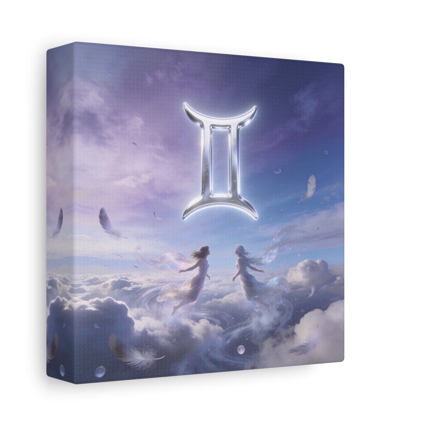 Gemini Zodiac Canvas Art Print - Glowing Twin Symbol, Ethereal Sky Illustration - Dreamy Celestial Typography Style - Cotton Canvas Decor For Bedroom, Living Space, Meditation Room - Office Wall Art