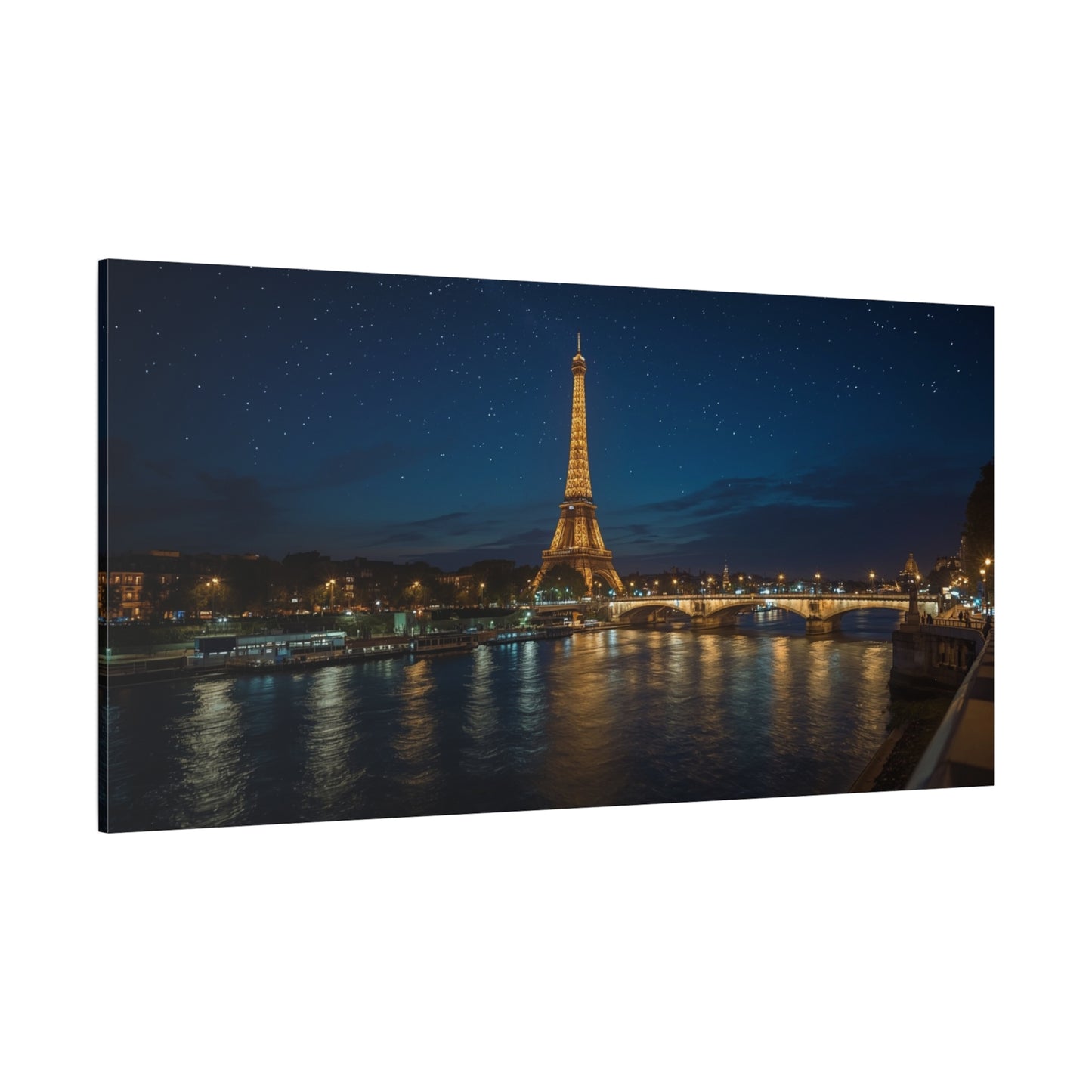 Eiffel Tower Canvas Wall Art Paris Night Art Print - Starry Seine Cityscape, Matte Finish Cotton Canvas - Contemporary Living Room Wall Decor, Bedroom Home Decoration - Bedroom Home Decoration