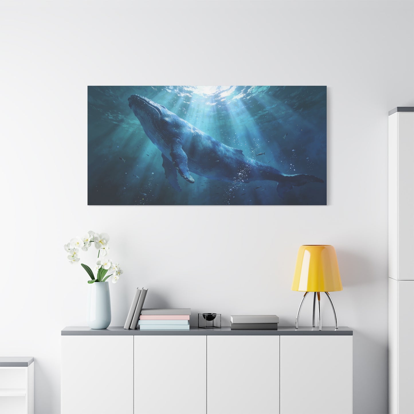 Humpback Whale Canvas Wall Art - Underwater Ocean Wildlife Scene, Blue Marine Decor - Matte Cotton Art Print - Contemporary Coastal Style - Living Room Wall Decor Bedroom Decoration - Ready to Hang