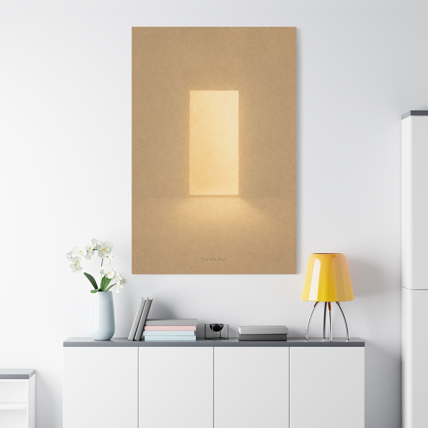 "You Are Seen" Minimalist Canvas Wall Art - Abstract Light Doorway Print, Neutral Beige Modern Home Decor - Contemporary Bedroom Wall Decor, Meditation Space Accent - Ready to Hang - Ready to Hang
