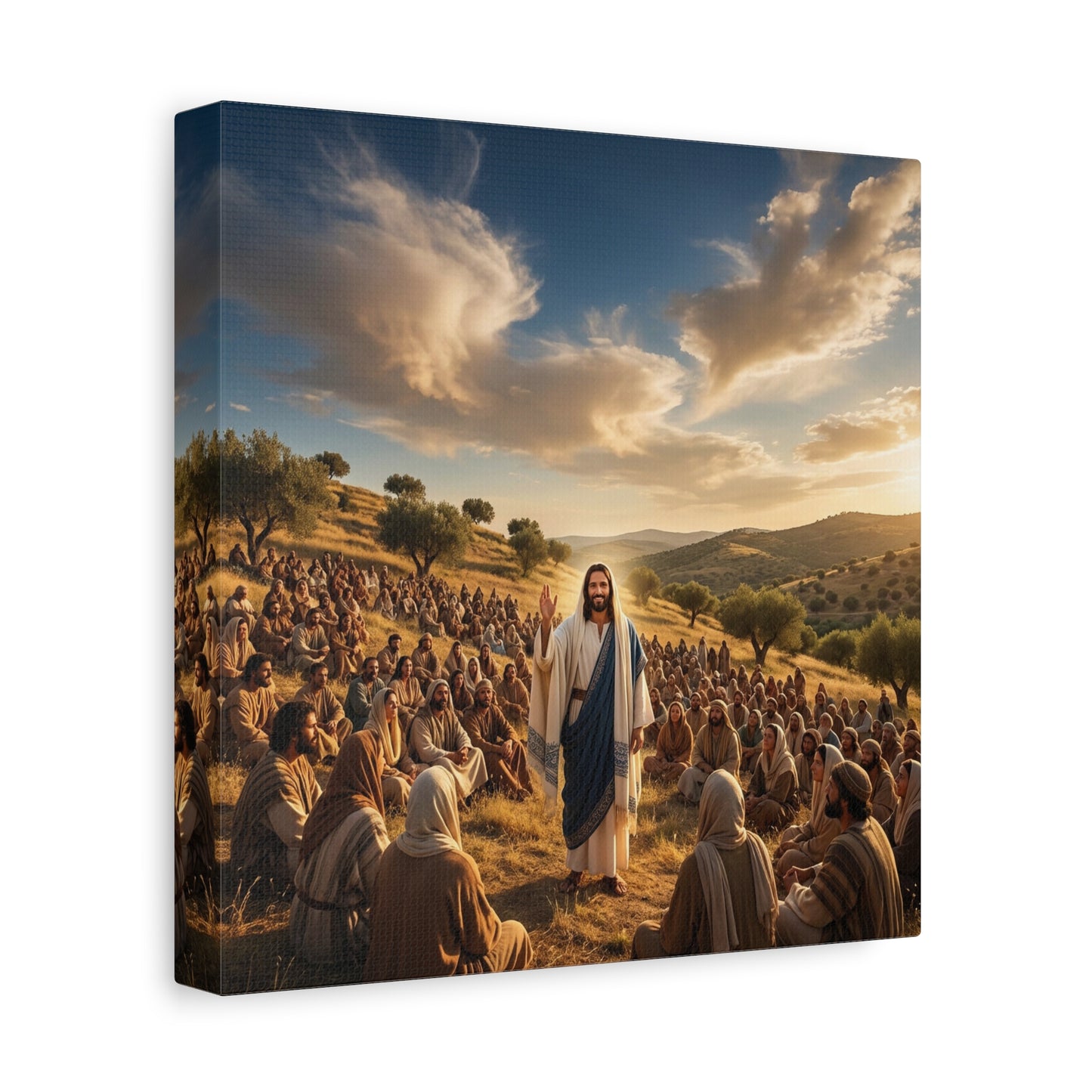 Jesus Teaching Multitude Canvas Wall Art - Biblical Hillside Sermon Scene, Christian Wall Decor - Matte Cotton Print, Traditional Style - Living Room Home Decoration, Office Art - Ready to Hang