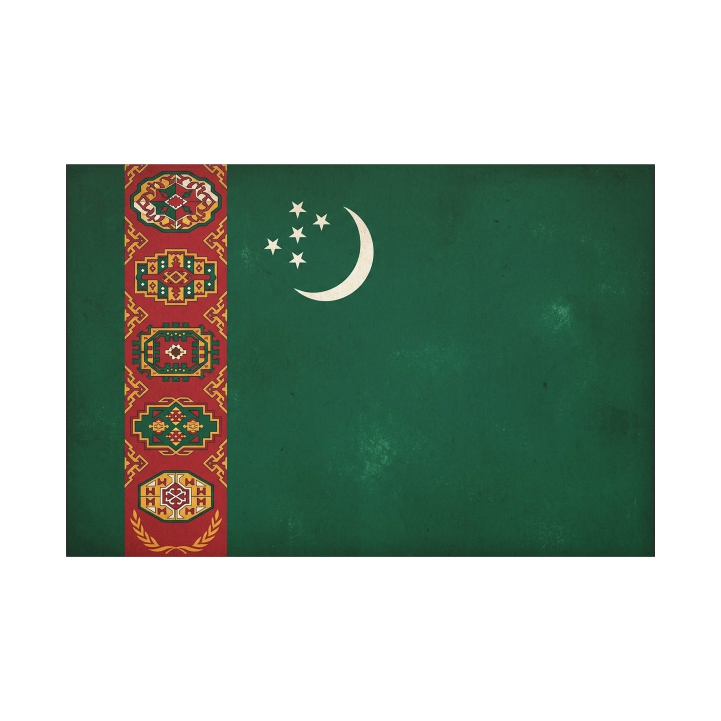 Turkmenistan Flag Canvas Wall Art - Vintage Nation Banner Print, Green Crescent Stars, Heritage Decor - Traditional Style - Living Room Wall Decor, Bedroom Home Decoration - Bedroom Home Decoration