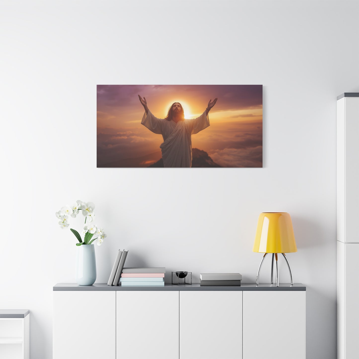 Jesus Christ Canvas Wall Art - Risen Savior At Sunrise With Raised Hands - Cotton Canvas Print, Religious Home Decor - Traditional Style For Living Room Bedroom Office Meditation Space - Ready to Hang