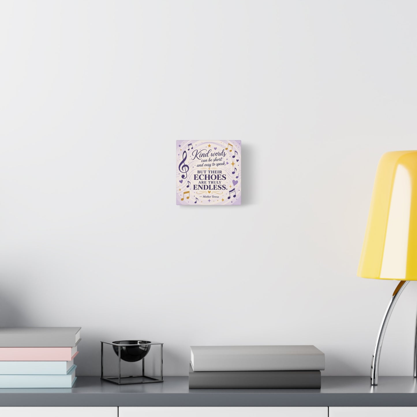 "Kind Words Can Be Short And Easy To Speak, But Their Echoes Are Truly Endless." Canvas Wall Art - Musical Quote Print, Lavender Gold Typography Decor - Bedroom Classroom Wall Hanging - Ready to Hang