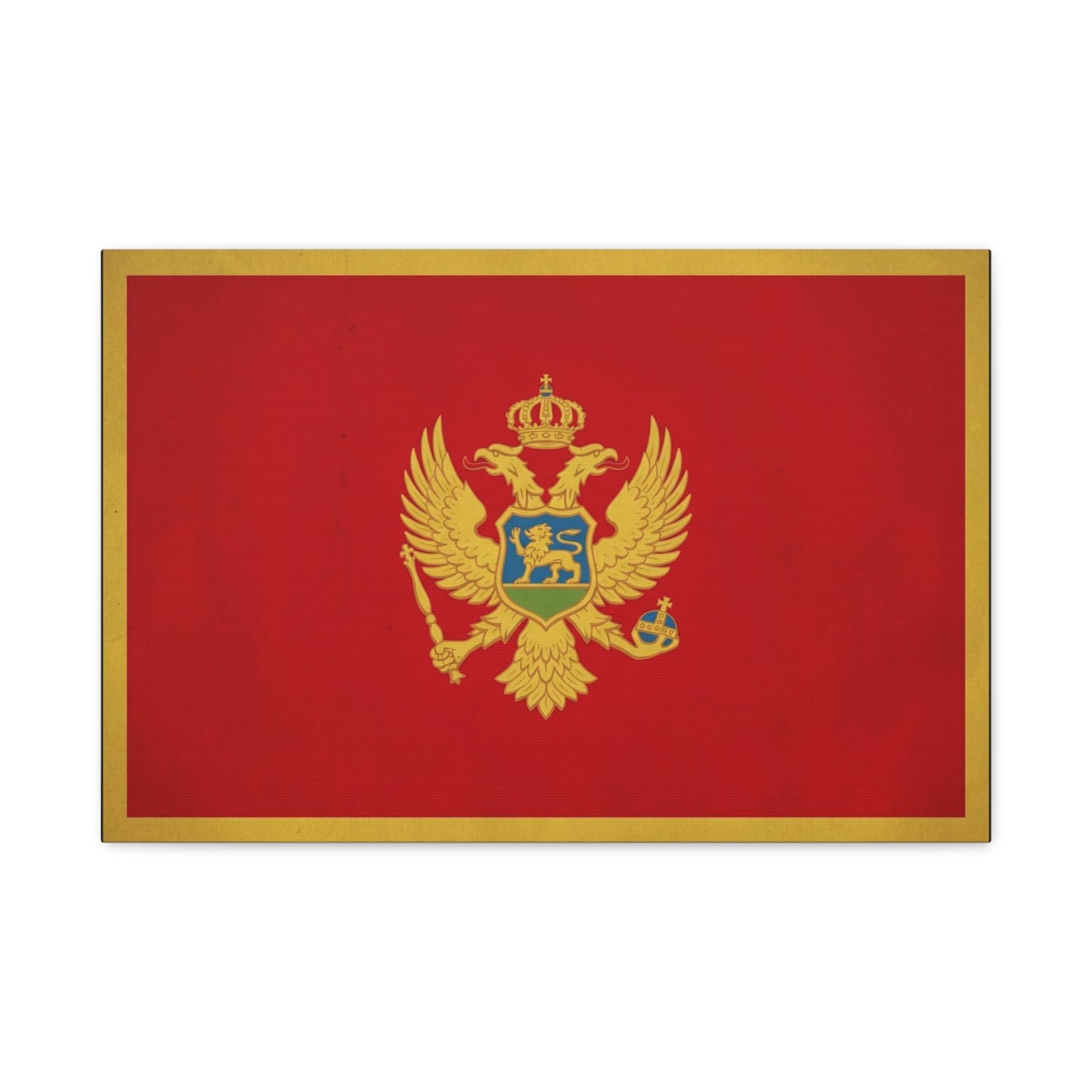 Montenegro Flag Canvas Wall Art - Red Gold Double Headed Eagle Crest Print - Vintage Heraldic Style, Living Room Wall Decor, Office Decoration - Ready to Hang - Bedroom Home Decoration - Ready to Hang