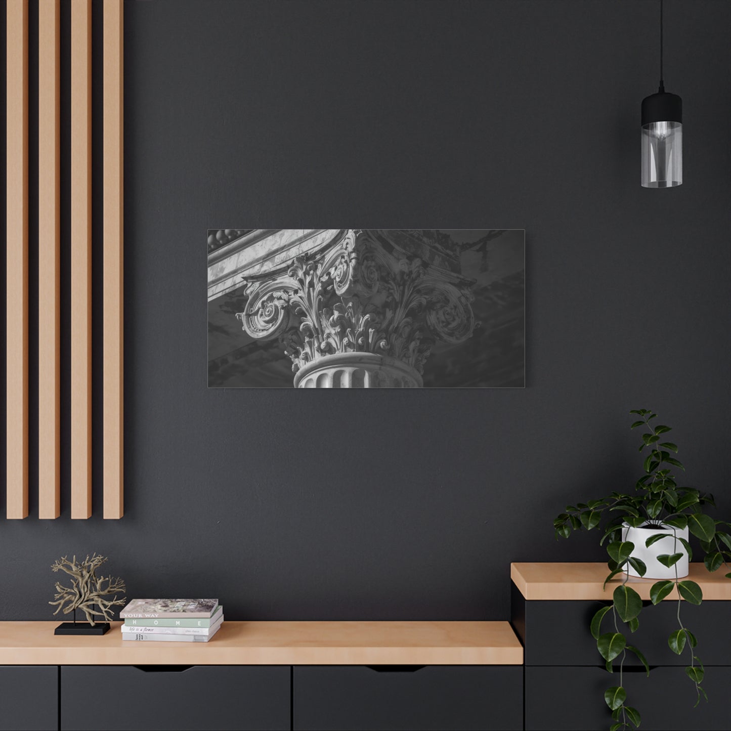 Corinthian Column Canvas Wall Art - Black And White Architectural Capital Art Print - Classical Stone Detail, Matte Finish Canvas - Living Room Wall Decor, Office Art - Bedroom Home Decoration